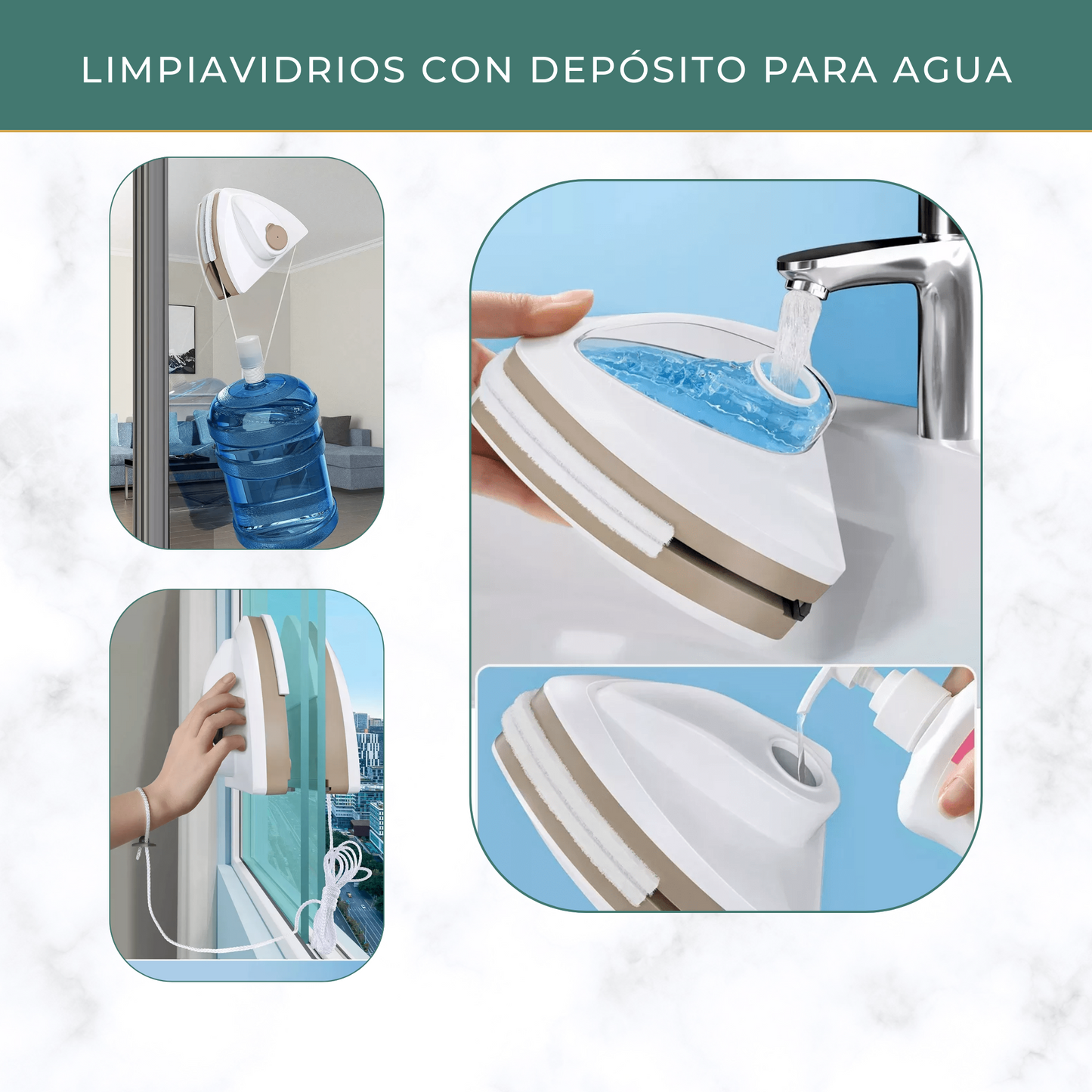 limpiavidrios magnético recargable para vidrios de 15 a 26mm de espesor