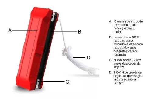 limpiavidrios magnético rectangular para vidrios de 3 a 8mm