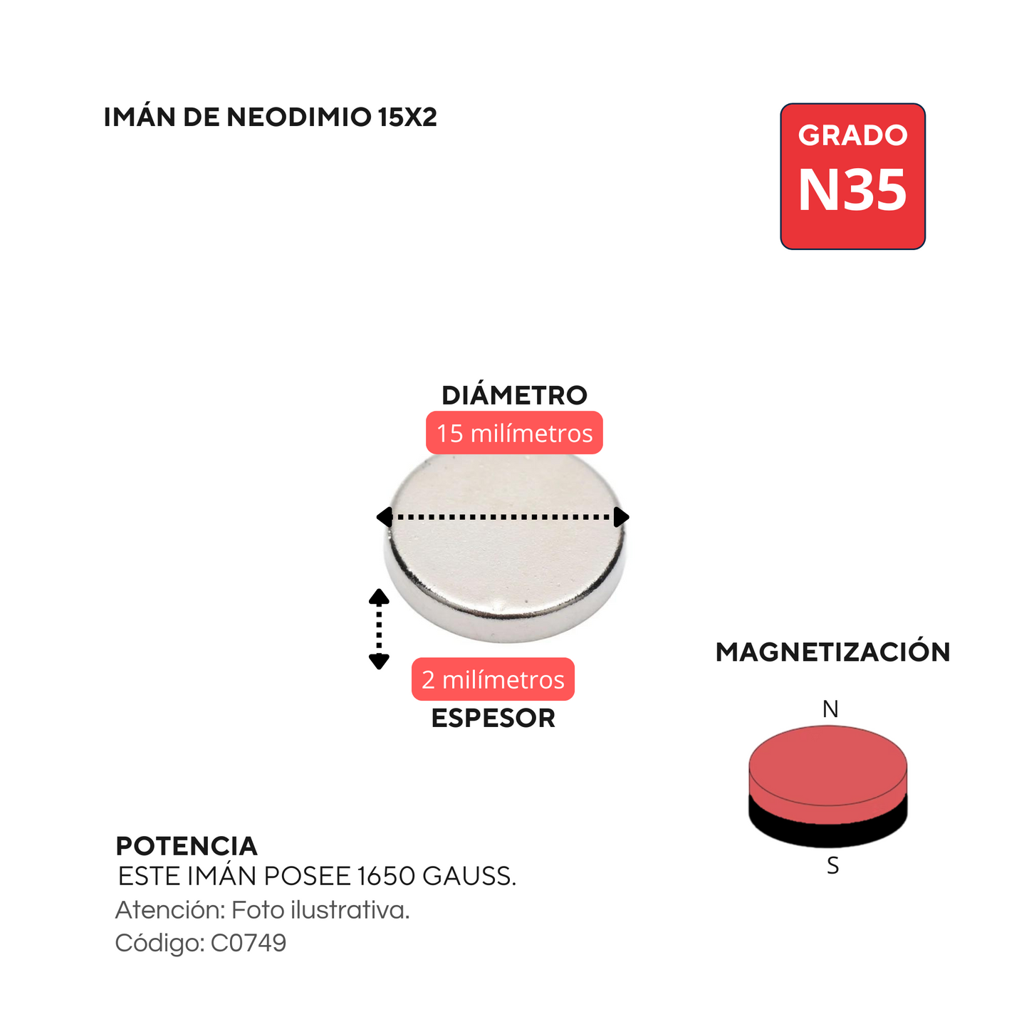 Imán de neodimio 15x2mm