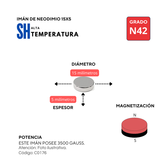Imán de neodimio 15x5mm SH