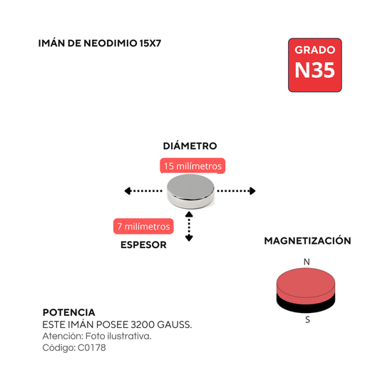 Imán de neodimio 15x7mm