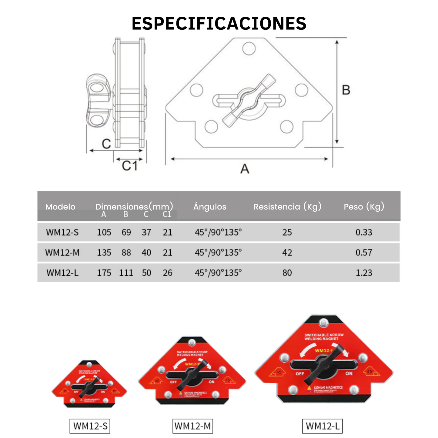 Escuadra magnética WM12-L (76KG)