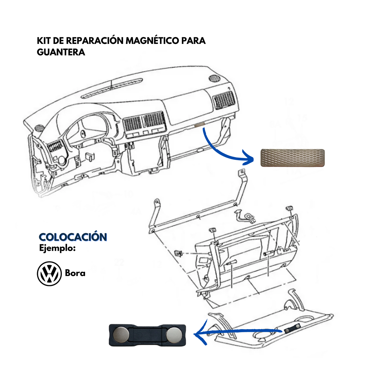 Kit de reparación magnético para guantera y parasol - compatible con Volkswagen Bora