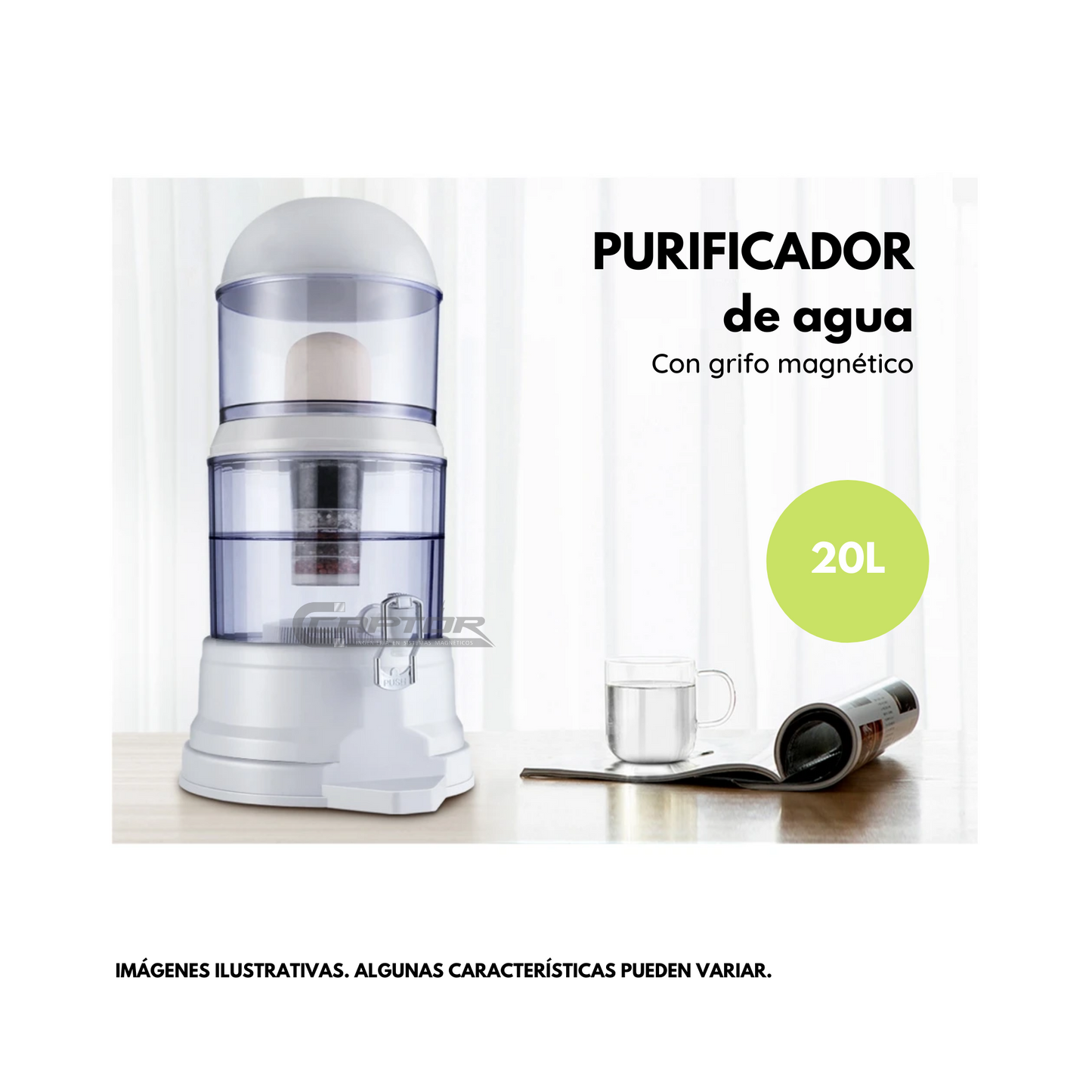 Purificador de agua 20 litros con grifo magnético