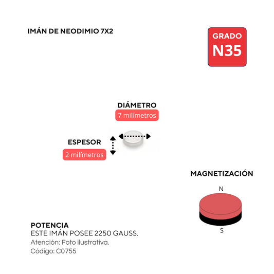 Imán de neodimio 7X2mm