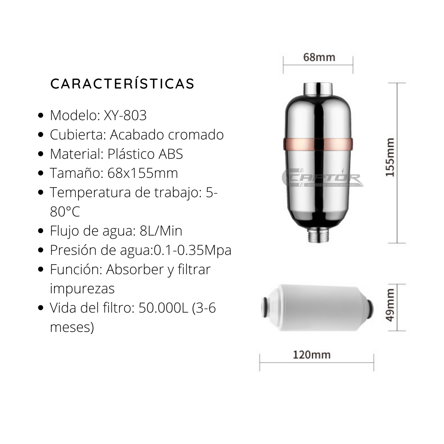 Purificador de agua para ducha modelo XY803