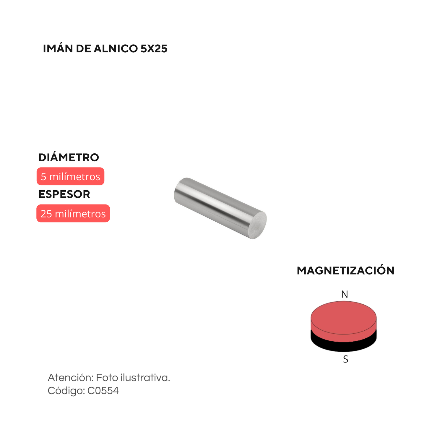 imán de alnico 5 x 25