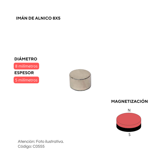 imán de alnico 8 x 5