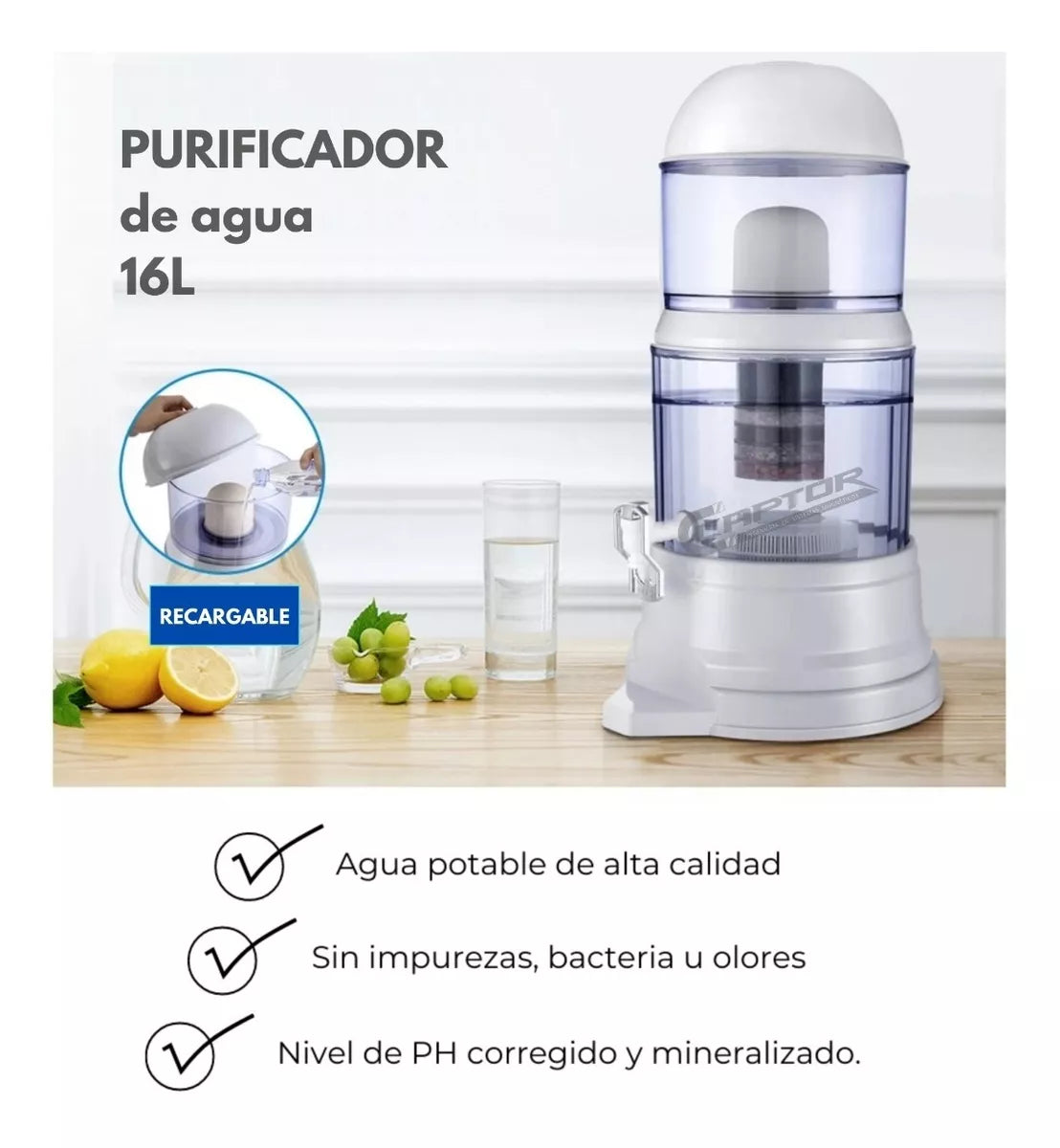 Purificador de agua 16 litros con grifo magnético