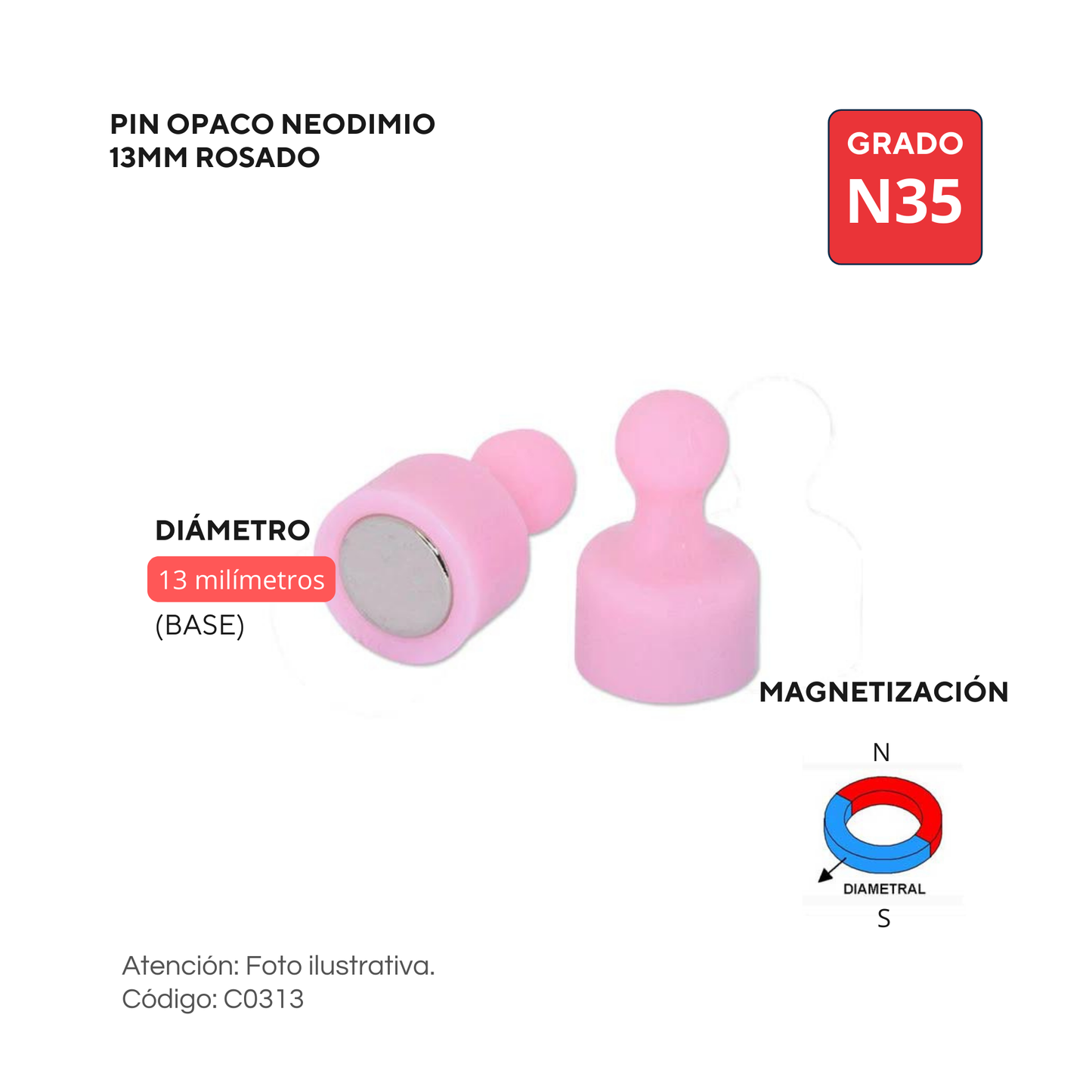 Pin opaco de 13mm - ROSADO