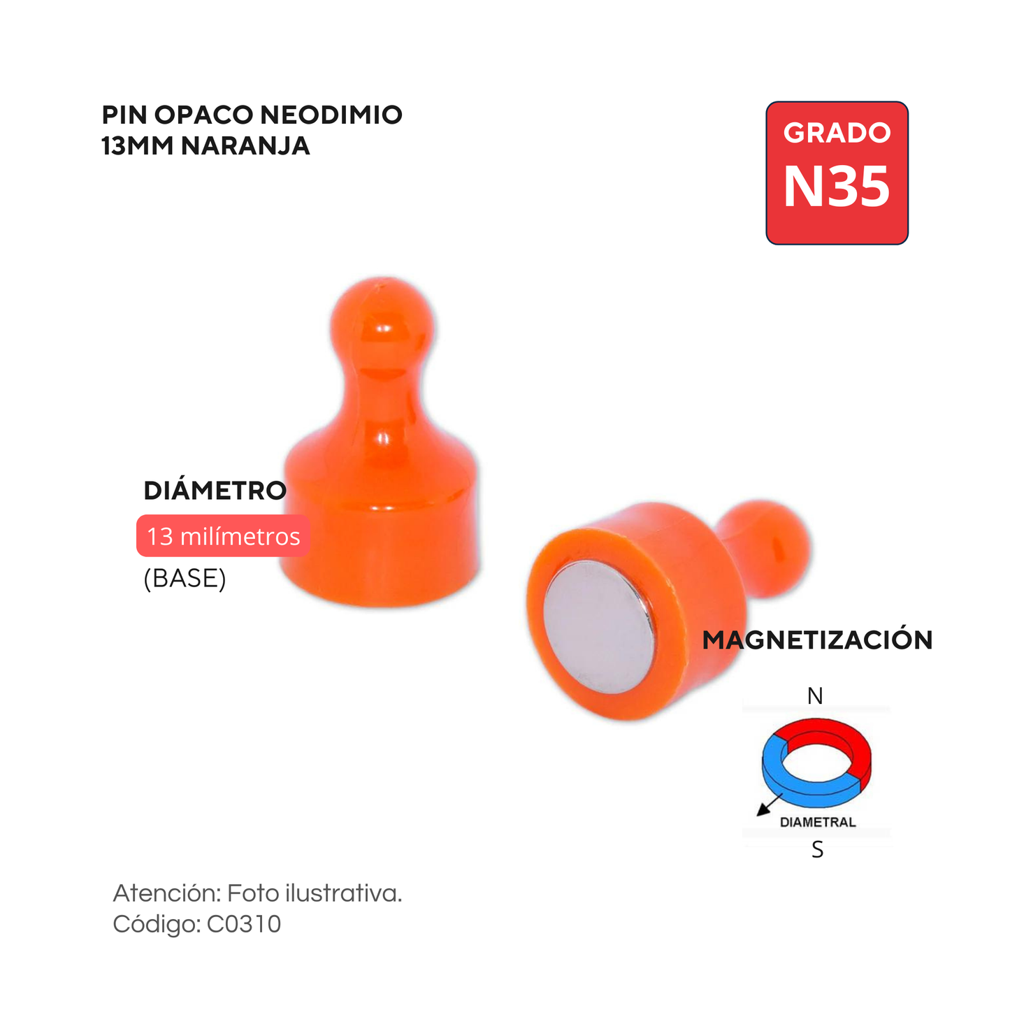 Pin opaco de 13mm - NARANJA