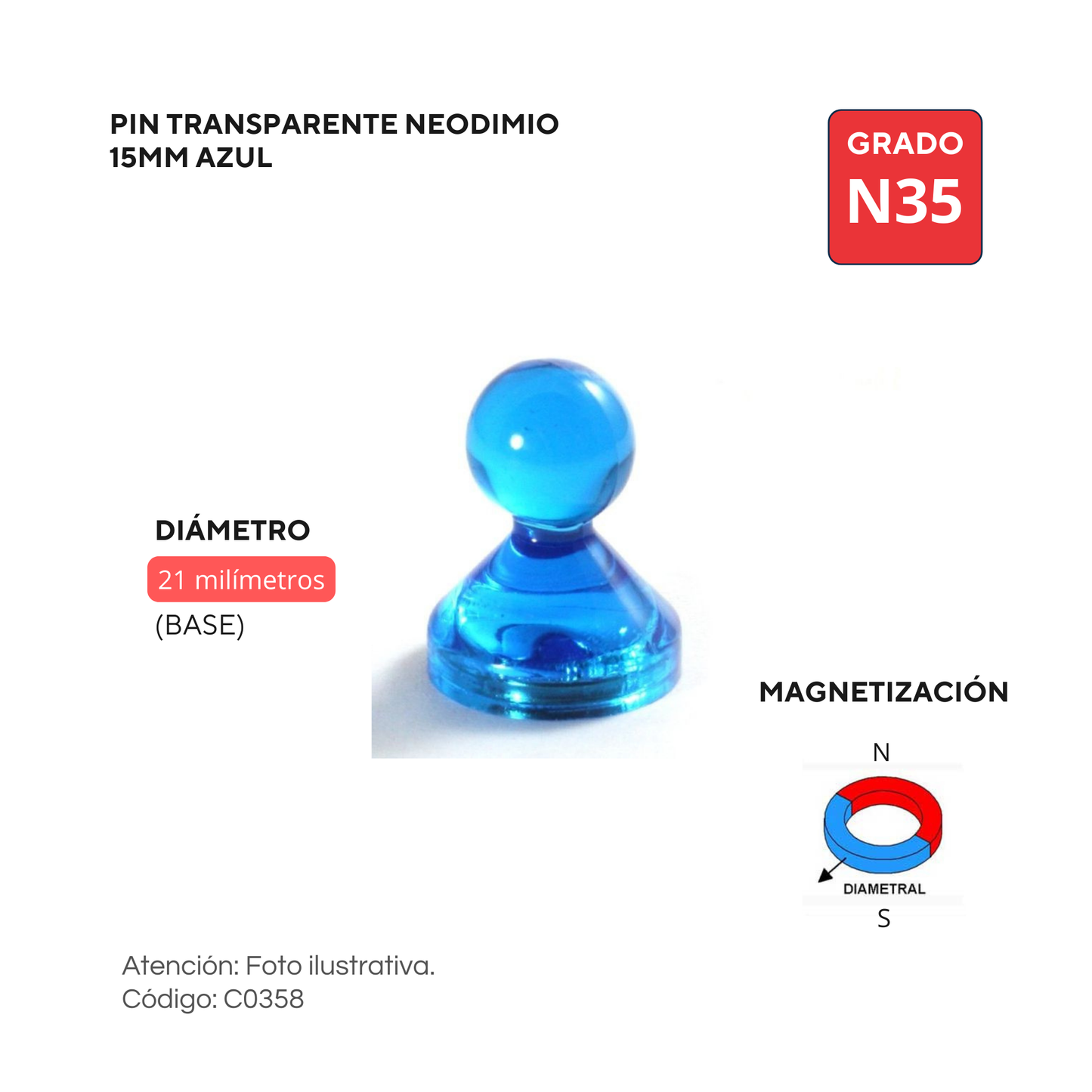 Pin TRANSPARENTE de 21mm - AZUL